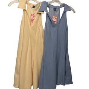 2-SHEIN Backless Dresses in Soft Yellow and Calming Blue